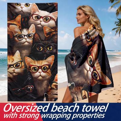 Gruppenporträt von Katzen mit Brillen Polyester-Mikrofaser-Strandtuch ist hochsaugfähig, geeignet für Schwimm- und Strandausflüge