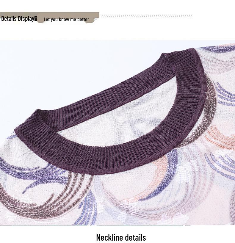 Mother's Short-Sleeve Knitted Base Layer - Chinese Style Round Neck Top for a Youthful Look