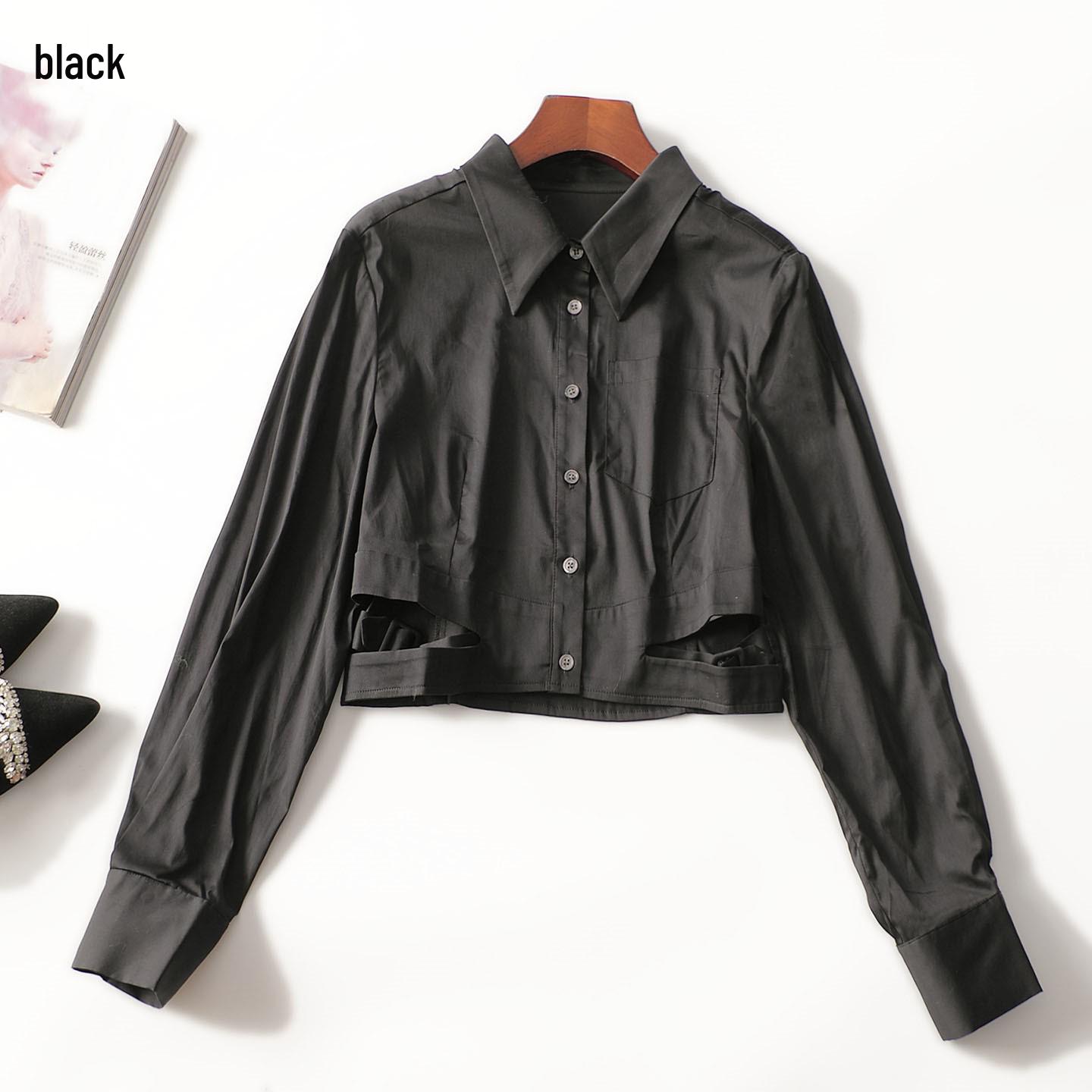 

Autumn Long Sleeve Cropped Women s Shirt - Quality Clearance M чорний
