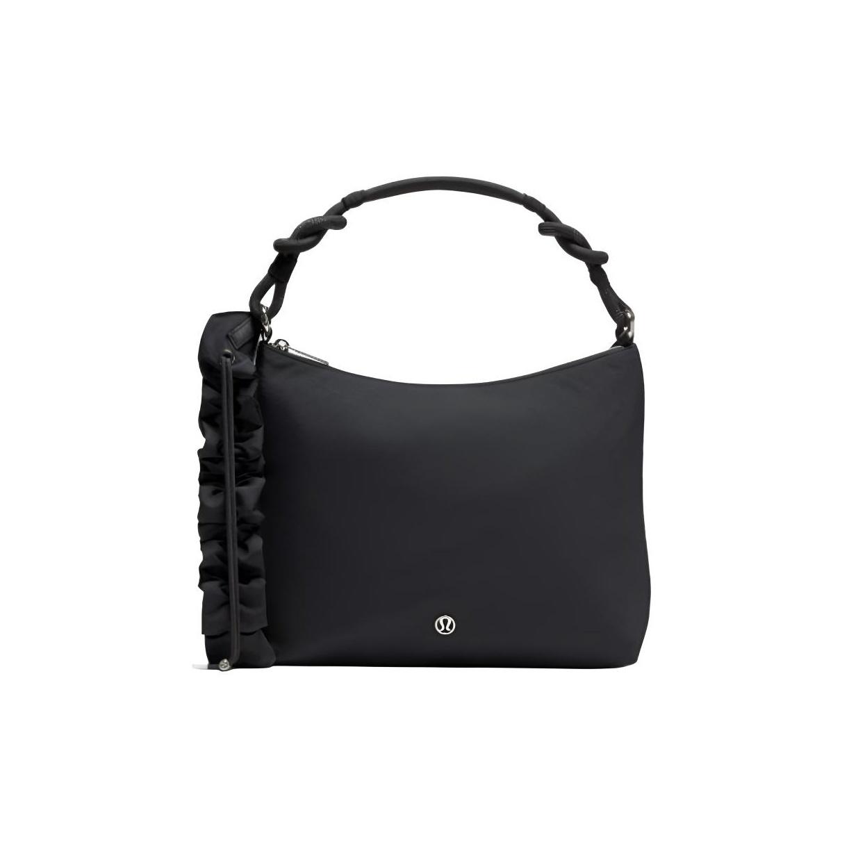 Lululemon Logo Pleated Design Nylon Crossbody Handbag Regular Women handbag Black LW9FP9S-4780 Black