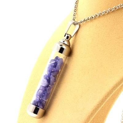 Stones and Minerals. Raw Tanzanite Necklace. 50 Mm Tube Model.