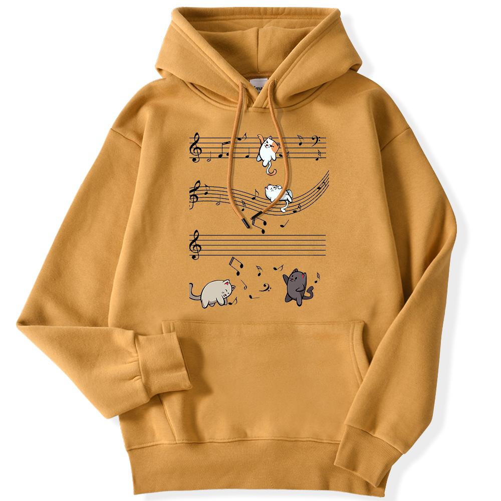 Women's Hoodie Musical Cats Music Note Printed Sweatshirt Long-sleeved Strecth Comfortable Hooded Women's Pullover