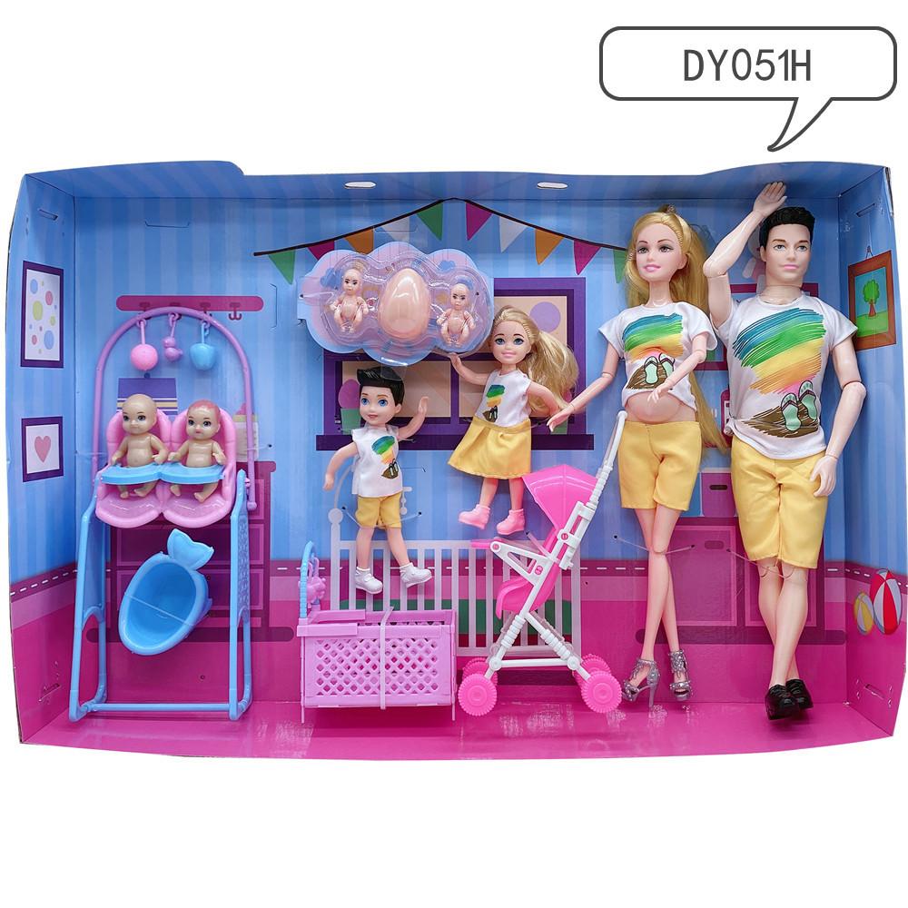 Puppenzubehör Baby-Puppen Schwangere Mutter Vater Kinder Familien-Set Weihnachts-Geburtstagsgeschenk für Puppenspiel Spielzeug,Keine Farbbox