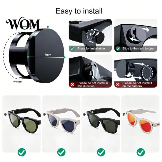 Push And Slide Camera Cover Privacy for Meta Smart Glasses, Signal Friendly Light Dimmable Sticker with Snap Design, Easy Install Lens No Tool
