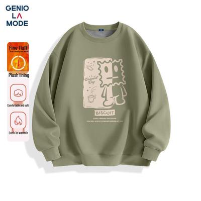 GENIOLAMODE Herren Fleecegefüttertes Rundhals-Sweatshirt
