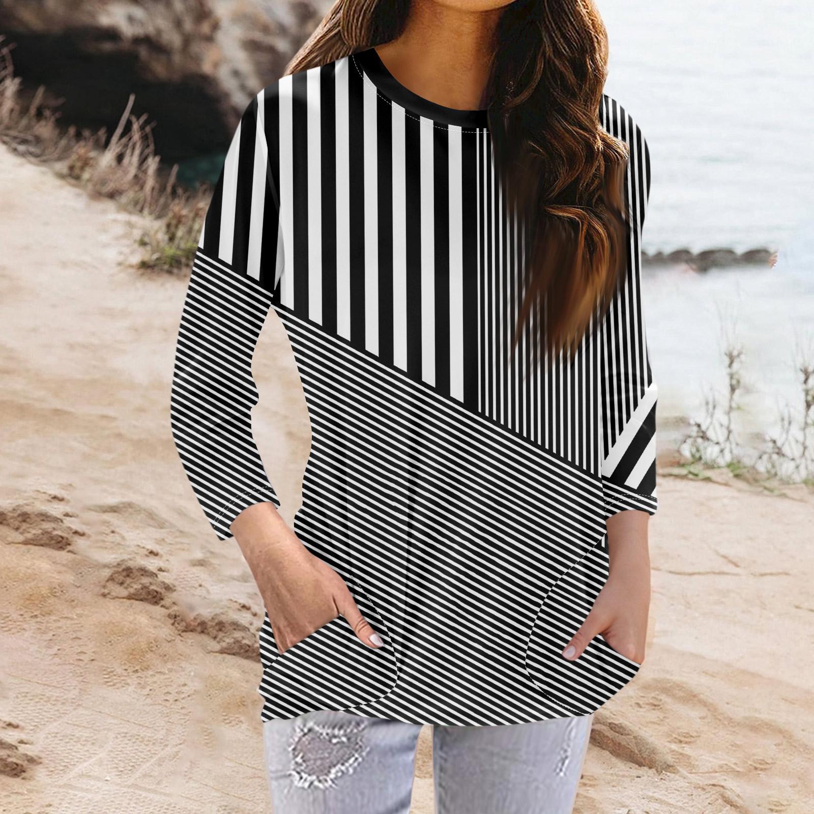 

Женская модная повседневная футболка с карманом и круглым вырезом с рукавами 3/4 и топом M серый