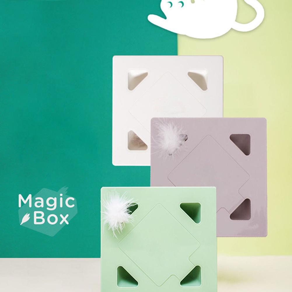 ABS Sqaure Magic Box Interactive Game Cat Feather Toy Intelligent Funny Cat Stick Environmentally Friendly for Pet Accessories