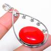 Italian Red Coral Gemstone Handmade 925 Sterling Silver Jewelry Pendant 2.60"