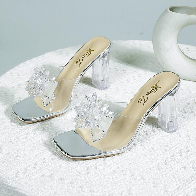 

Rimocy высокие каблуки кристалл галстук-бабочка тапочки женские летние открытый носок прозрачный ПВХ сандалии женские прозрачные каблуки для вечеринок 39 белый