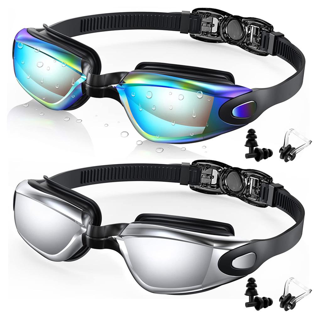 

2 Pack Swimming Goggles Anti-Fog UV Protection Adjustable Swimming Glasses Professional Waterproof Swim Eyewear For Adult Youth