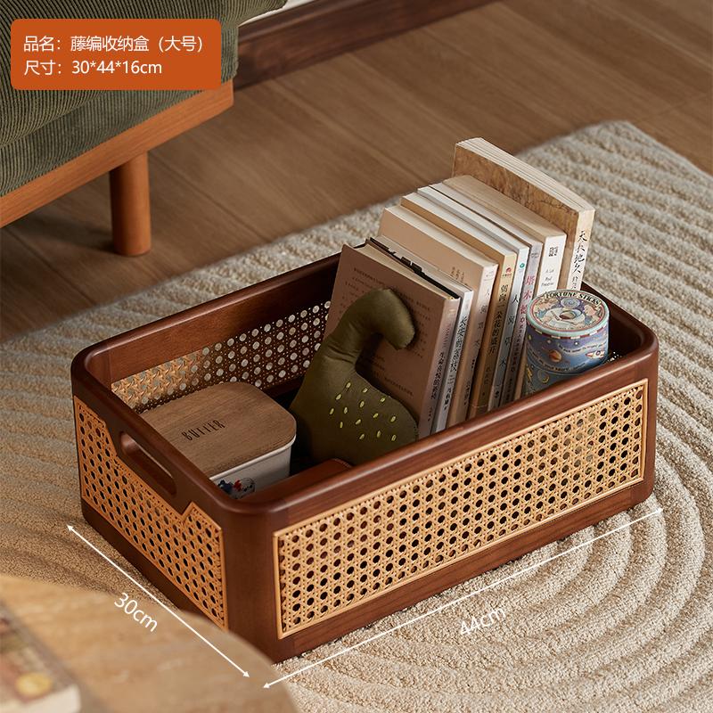 Luxury Rattan Storage Basket Rectangular Organizer Bin with Handles for Home Cosmetics Kitchen Accessories Desk Storage