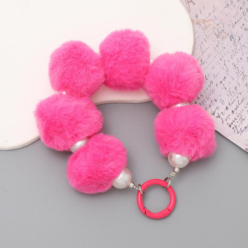 New Korean Version Plush Ball Pendant Handmade Bead Phone Pendant Short Wristband Anti Loss Chain for Women Bag Accessories