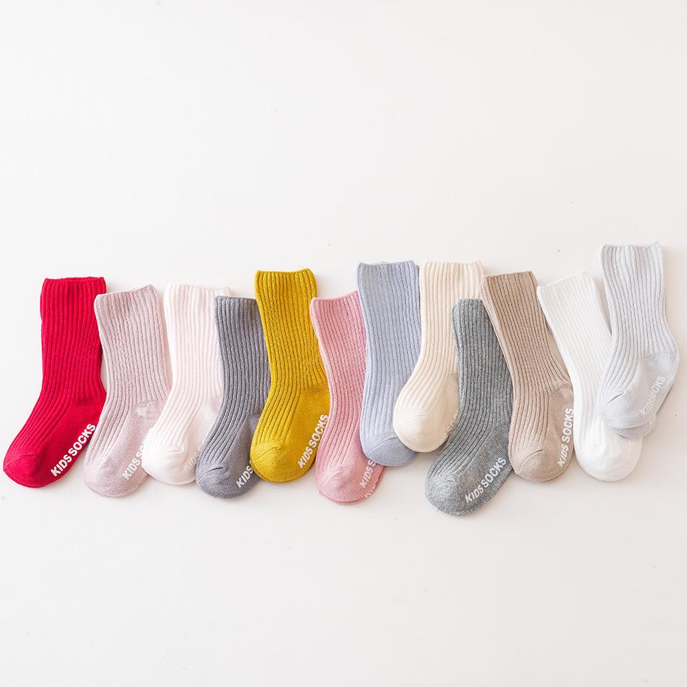 Solid Mid-Calf Striped Non-Slip Baby Socks with Loose Cuff