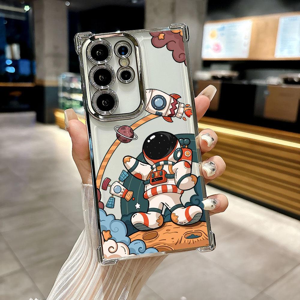 Astronaut Rocket Funda For Samsung S26Ultra Phone Case For Galaxy S25 FE S26 S24 S23 S22 S21 Ultra S20 Plus S25FE 5G Clear Cover