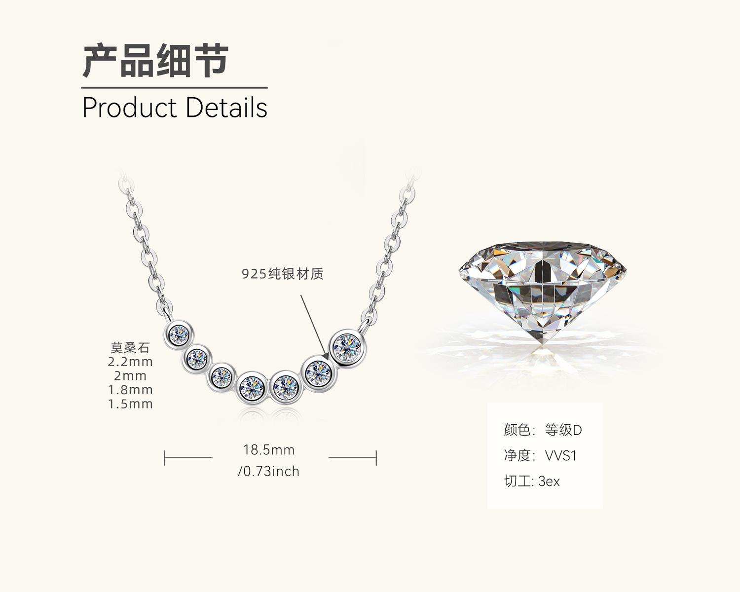 

Gica Gema Легкий роскошный стиль, новая мода, простая подвеска из муассанита, ожерелье с улыбкой принцессы для девочек, цепочка на ключицу из стерлингового серебра 2.2mm белый