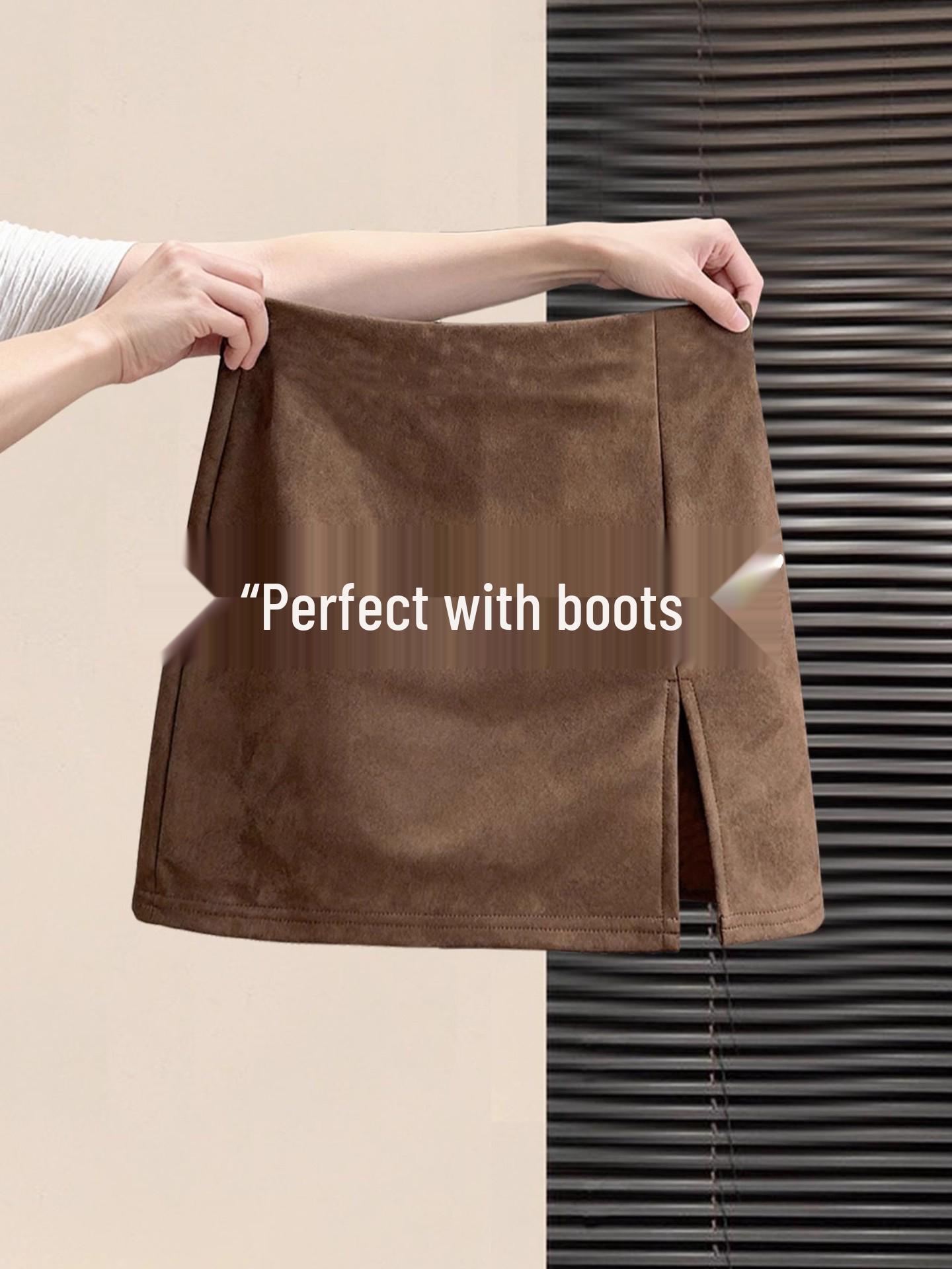 

Suede High-Waist A-Line Slit Skirt: Women s Petite Autumn/Winter Hip-Hugging Style L