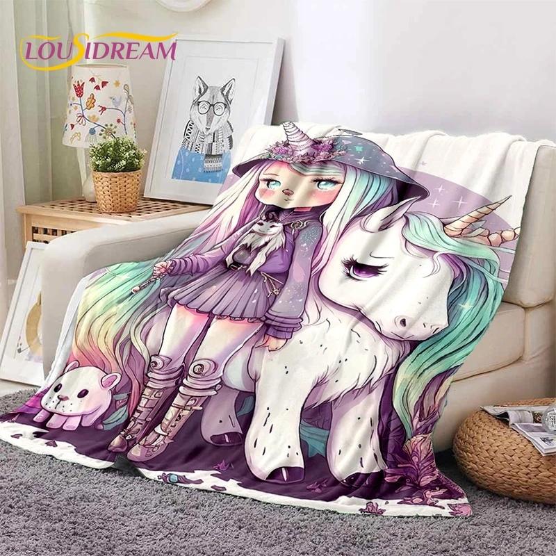 3D Cute Dream Unicorn Cartoon Girl Soft Flannel Blanket for Beds Bedroom Sofa Picnic,Throw Blanket for Outdoor Leisure Nap Gift