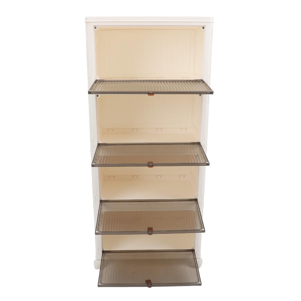 Folding Shoes Storage Box 4 Layers Transparent Large Capacity Foldable Shoe Rack Organizer with Whee