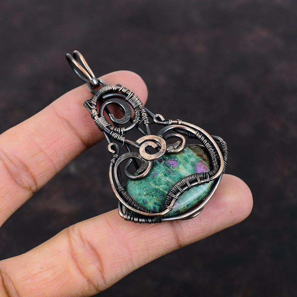 Ruby Fuchsite Pendant Copper Wire Wrapped Gemstone Jewelry Handmade Pendant Unique Jewelry Copper Wire Wrap Pendant Elegant Jewelry For Gift