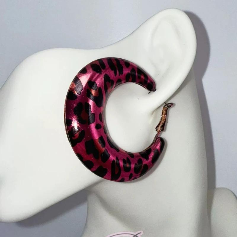 Grunge Rock Pink Leopard Print Punk Charm Earrings for Women Sexy Fashion Accessories Green Leopard Print Earrings Y2K Jewelry