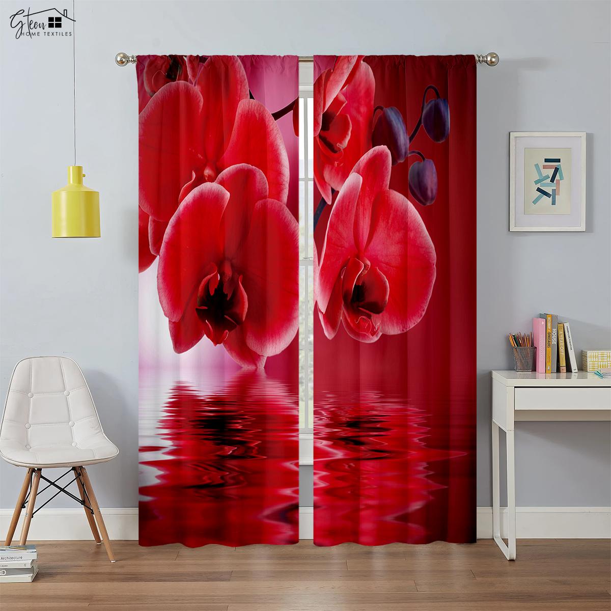 

Цветочные шторы в китайском стиле, красивые персиковые тюльпаны, маргаритки, спальня, гостиная, карманы для ношения на штанге, легко стирать, 3D-печатные шторы W50xH130(CM)x2PCS&Rod pocket