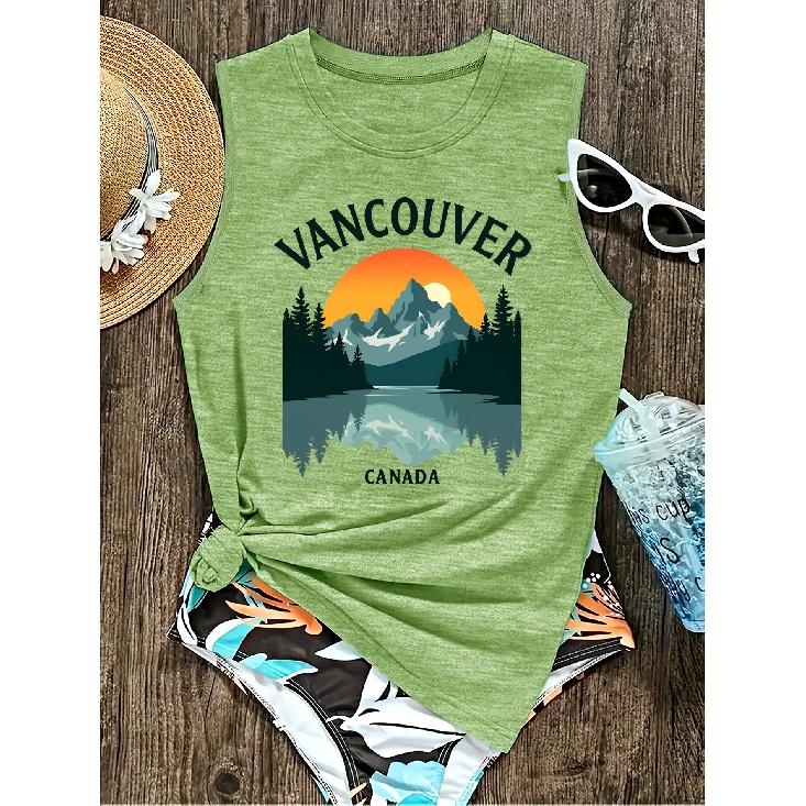 2026 New Vancouver Canada Landscape Print Round Neck Women Sleeveless Casual Soft Vest