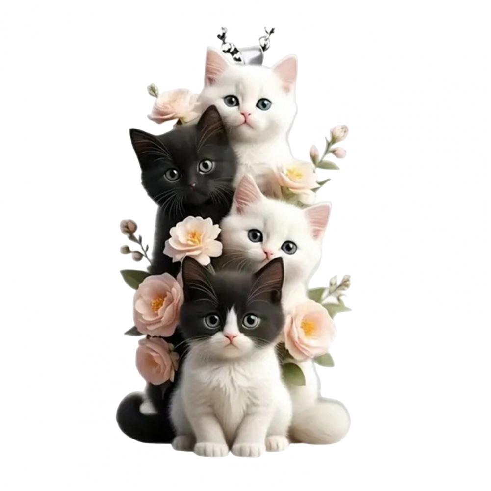 

Cat-Shaped Cat Hanging Ornament Xmas Tree Pendant Flower Car Rearview Mirror Pendant With Lanyard Car Interior Accessories