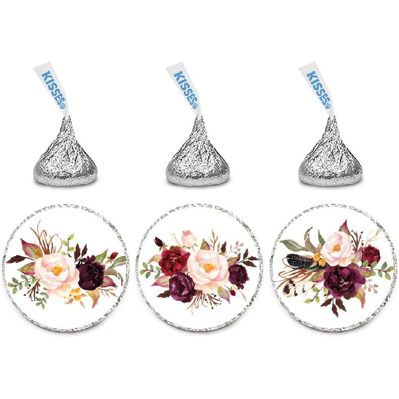 Andaz Press Fall Autumn Burgundy Maroon Floral Flowers Party, 2-Inch Round Circle Label Stickers, Thank You for Celebrating with Us Sticker, 40-Pack,