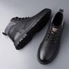 Fashion 2025 Winter Men's Leather Boots Fashion Thick Bottom Warm Fur Casual Ankle Short Shoes Lace-up Non-Slip Motorcycle Boots