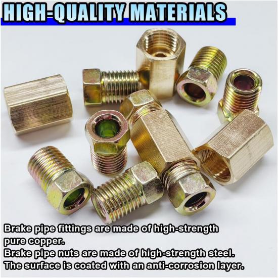 12PCS 3/8 Inch-24 Threads Brake Line Fittings Assortment - Brass Brake Line Inverted Flare Fittings Kit Include 4 Unions and 8 Nuts for 3/16 Inch