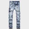 European Street Style Blue Cobra Embroidery Slim-Fit Men's Jeans