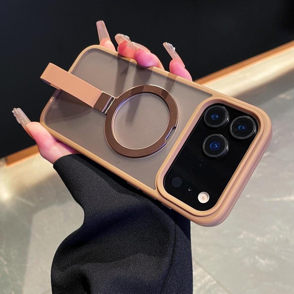 Luxury Matte Metal Ring Magnetic Stand Holder Case For iPhone 17 Pro Max 16 15 14 13 12 11 17Air Transparent Wrist Strap Cover