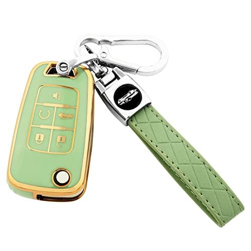 For Chevy Key Fob Cover with Keychain,Premium TPU Full Protection Key Case Shell for Equinox Camaro Cruze Malibu Impala Spark Sonic GMC