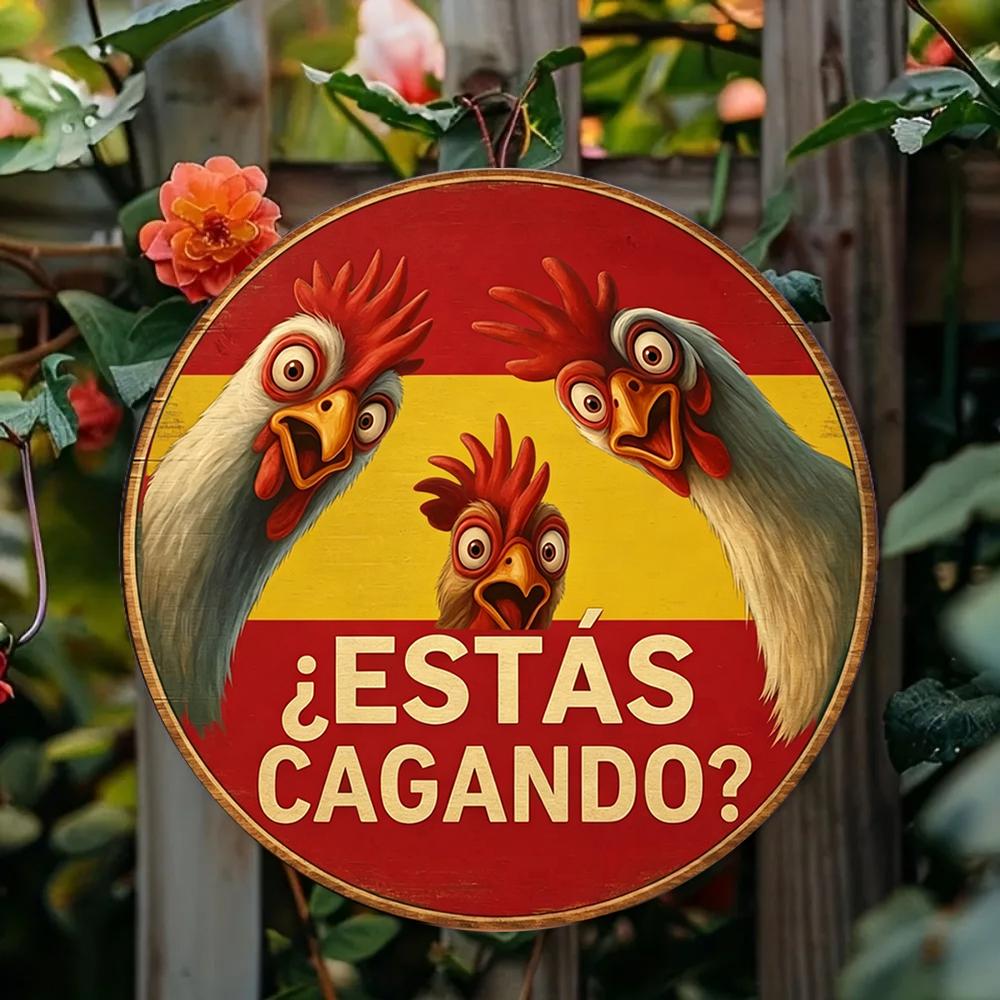 Hola Pollo Decoracin de pared de aluminio vintage espaola Letrero redondo de pulgadas placa retro humorstica para bao