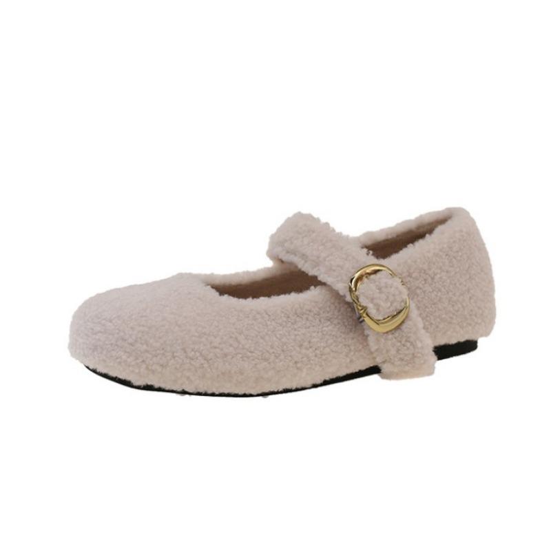 Fashion Fashion Round Toe Ballet Flats Boots for Woman Keep Warm Plush Loafers Ladies Brand Design Fluffy Mary Jane Shoes Botas Mujer