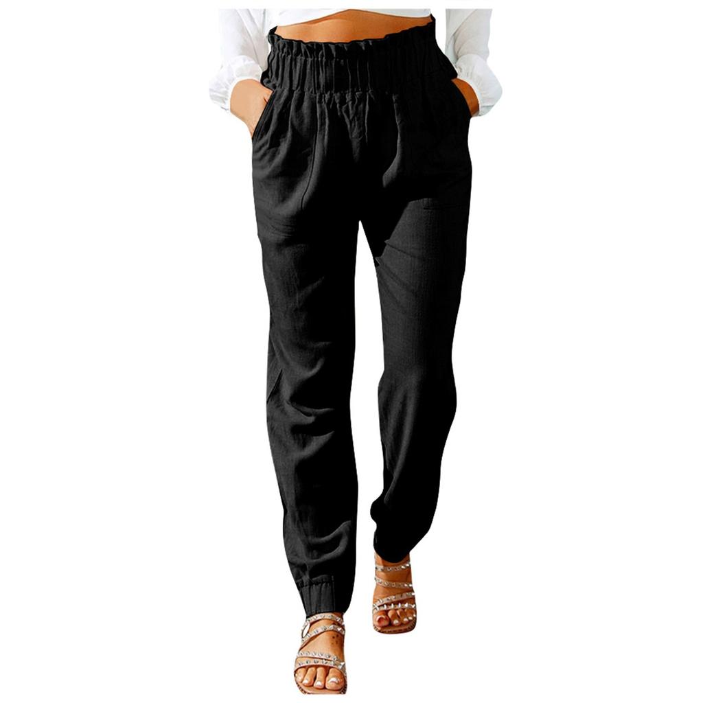 Dámská móda Ležérní letní vysoký pas Dlouhé kalhoty s volnou kapsou