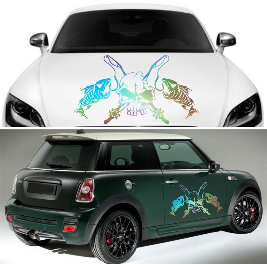 Angeln Schädel Skelett Angelrute Haken Auto Boot Aufkleber Vinyl Aufkleber Aufkleber Laser Bunt