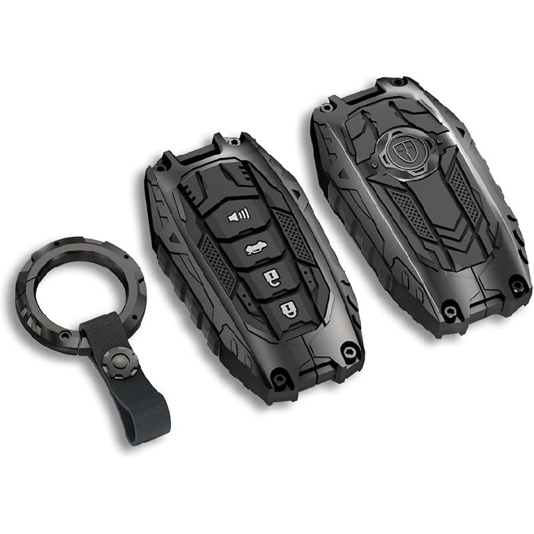 Metal Key Fob Cover Compatible With 2018- Toyota RAV4 Camry Corolla Avalon C-HR Prius GT86 Highlander Full Protection Key Case Shell 4 Keys Vacuum