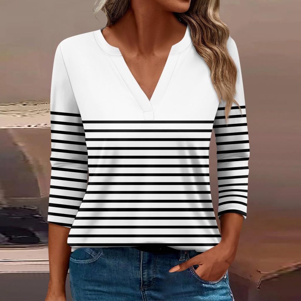 Women's T Shirt Tee Print Button 3/4 Sleeve Daily Weekend Fashion Basic V Neck Regular Top