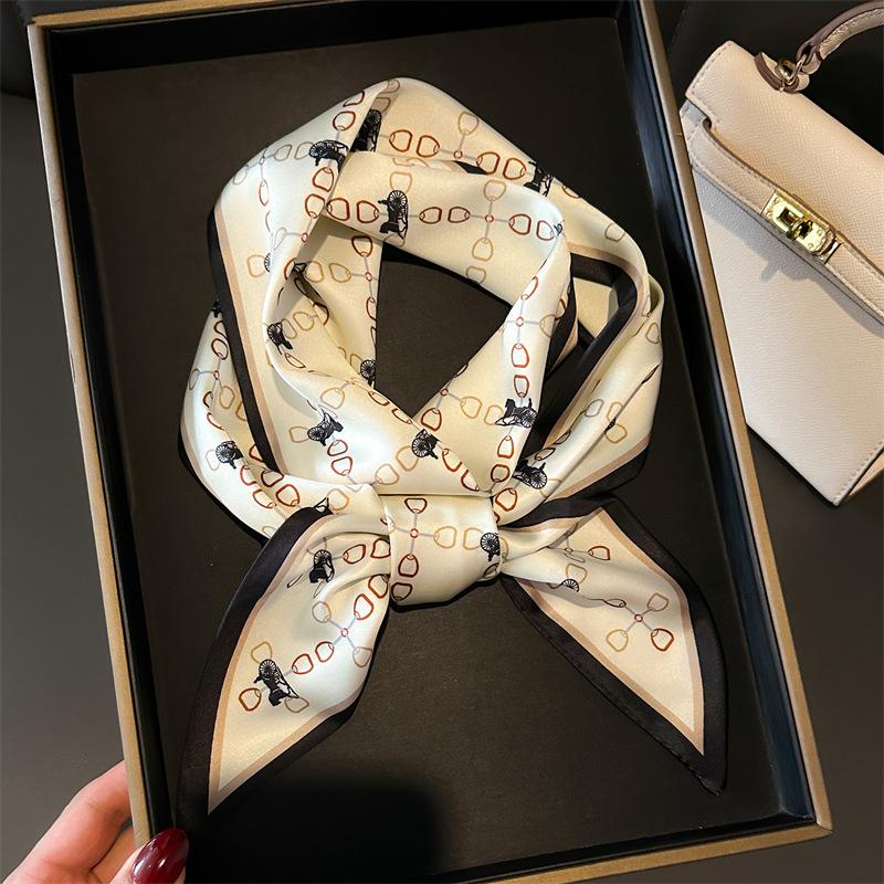 147x14cm Elegant Horse Print Scarf Graphic Ribbon Women Cozy Imitation Silk Scarf Versatile Neckerchief Length Fashion Headband