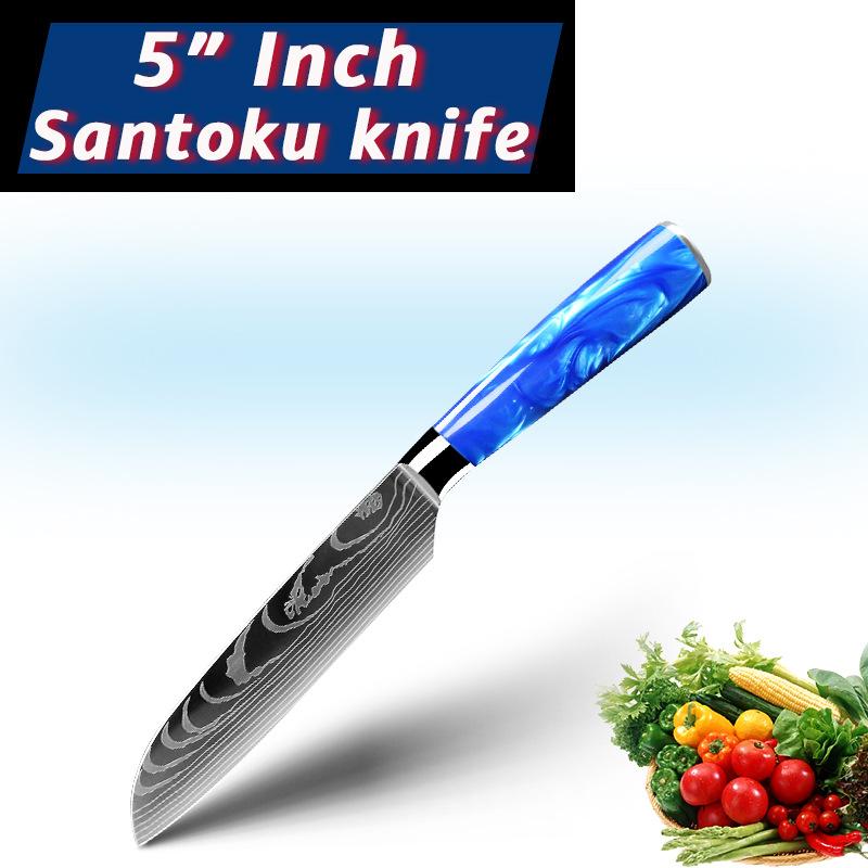 10pcs Stainless Steel Knife Set Blue Resin Handle Chef's Knife Kitchen Knife Japanese Knife Peel Knife