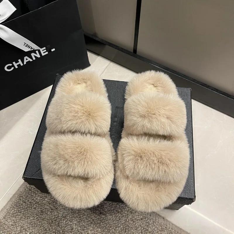 Fashion Winter Fluffy Slippers Women 2025 New House Home Fur Slippers For Women Flat Platform Cozy Fuzzy Indoor Shoes Slides