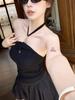 #Summer new pure desire wind bead chain splicing neck strap vest slim one-piece top with chest pad