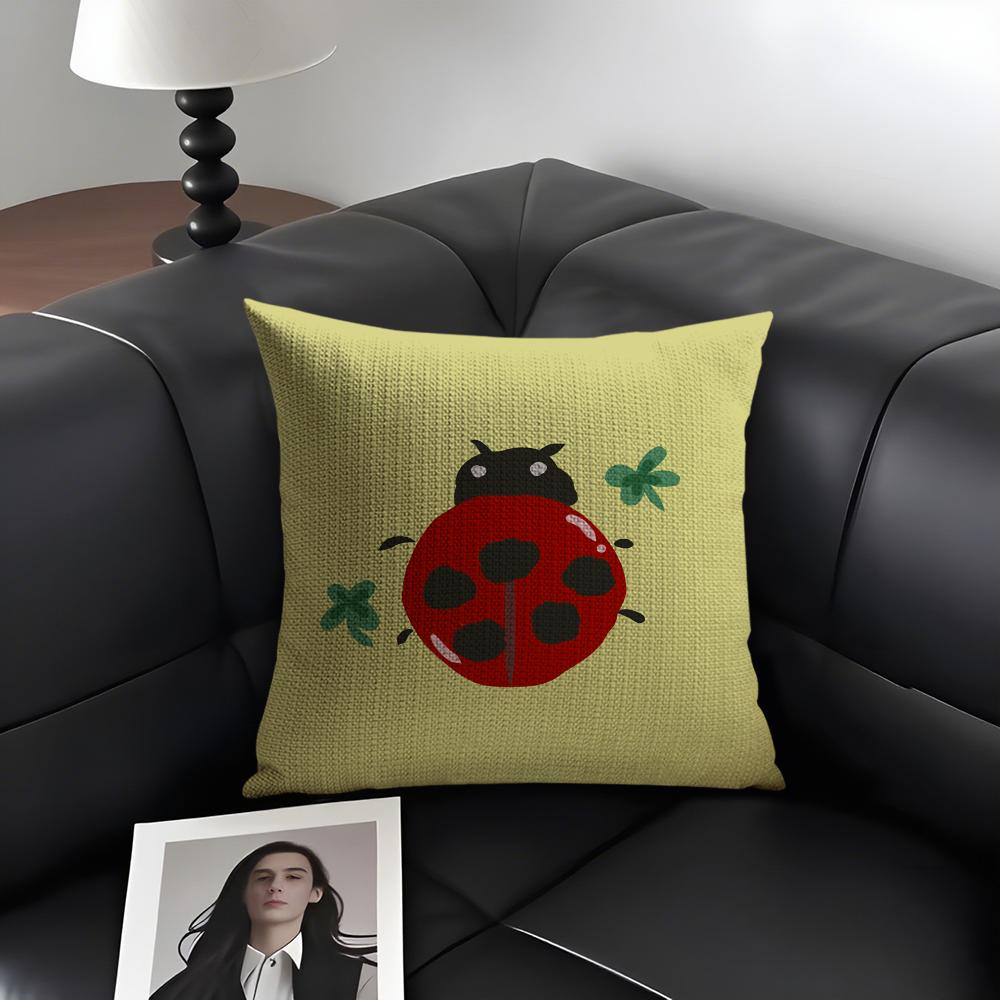 Cute Cartoon Ladybug Cushion Cover Natural Linen Organic Fabric DoubleSided Printing Sofa Home Decor Gift Pillow Case