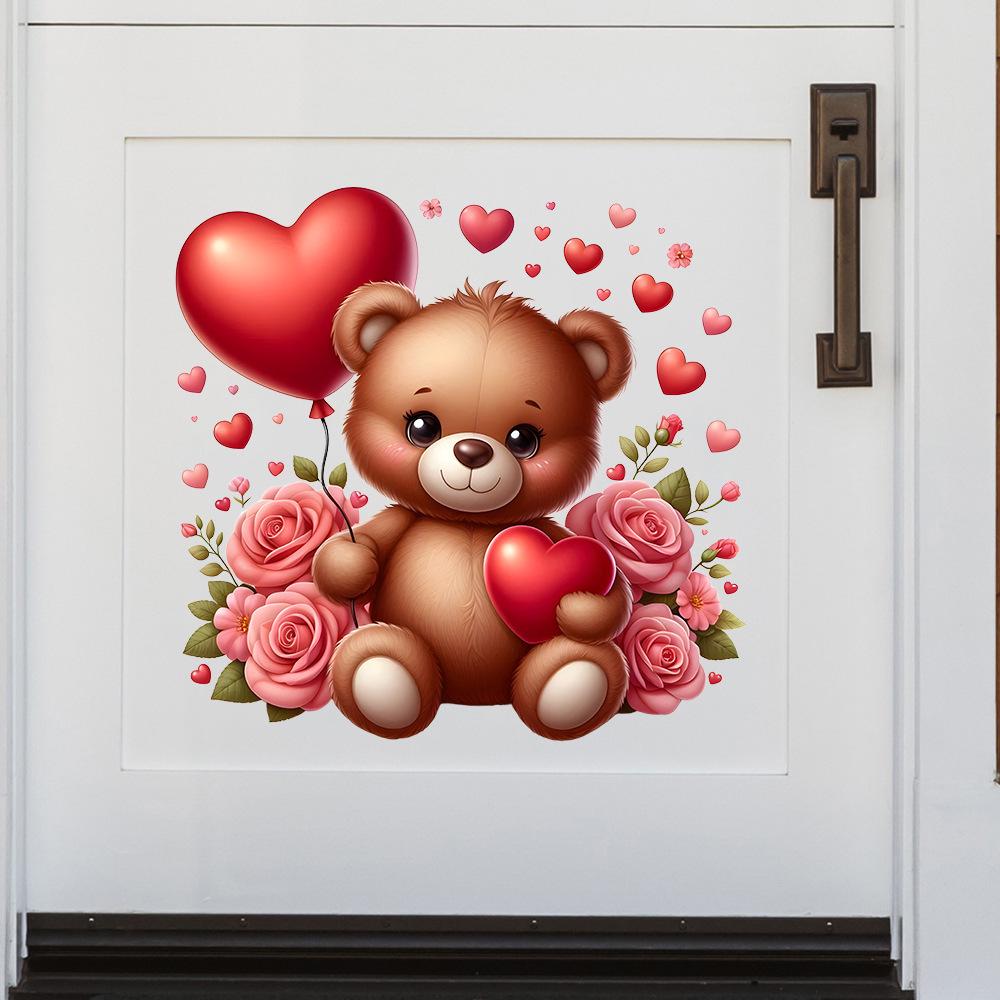 Valentine's Heart Bear Wall Sticker for Living Room, Bedroom, Entryway, or Glass Cabinets