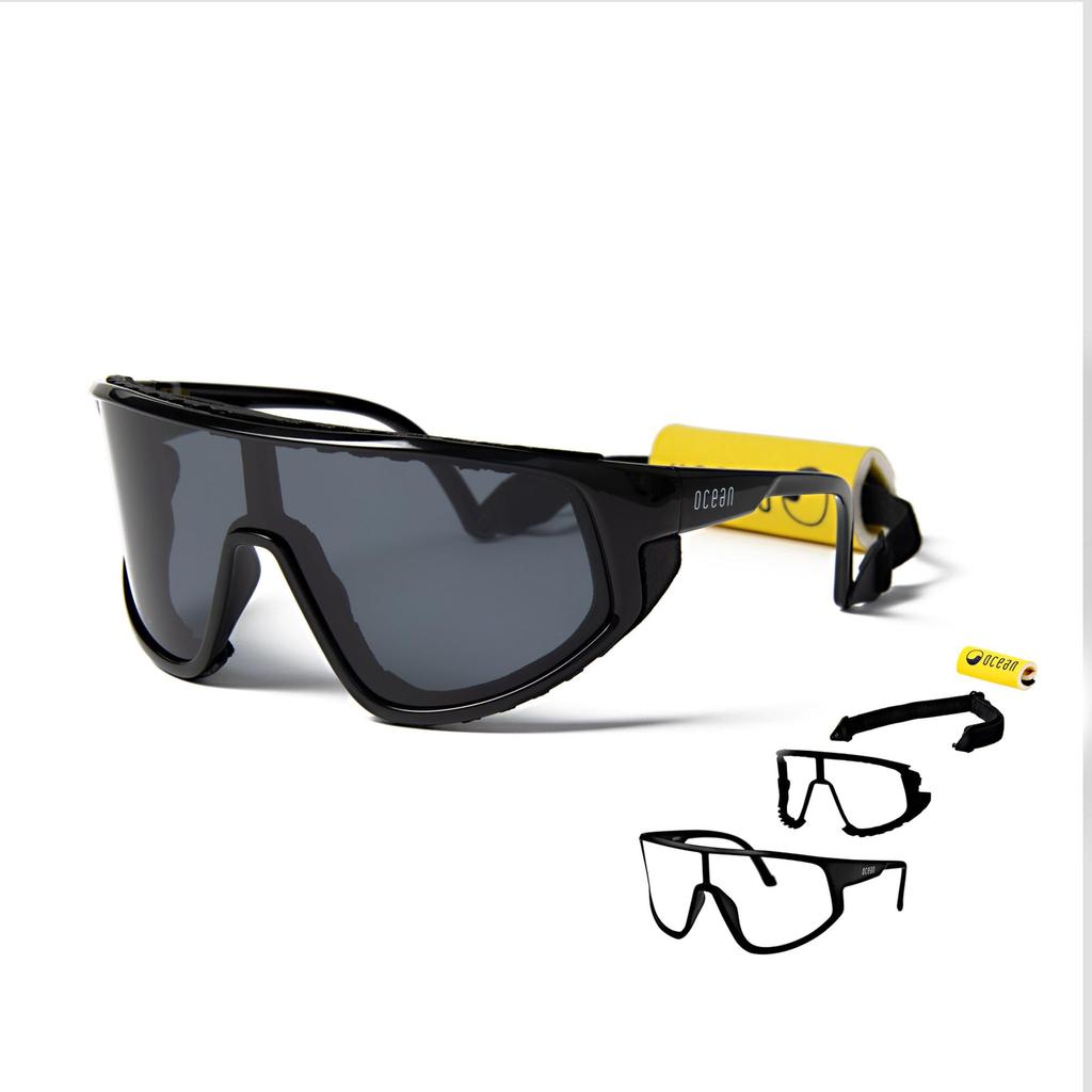 OCEAN KILLY WATER Floating Organic Lightweight UV Detachable Strap Shiny Black Smoke Sunglasses, Bio-Based Frame, Protection, & Floater, (Polarized
