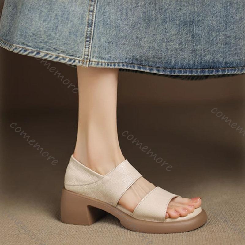 Fashion Comemore Fish Mouth Sandals Women Summer Outside Wear Two Wear High-heeled Roman Shoes Soft Leather Platform Pumps Sandales