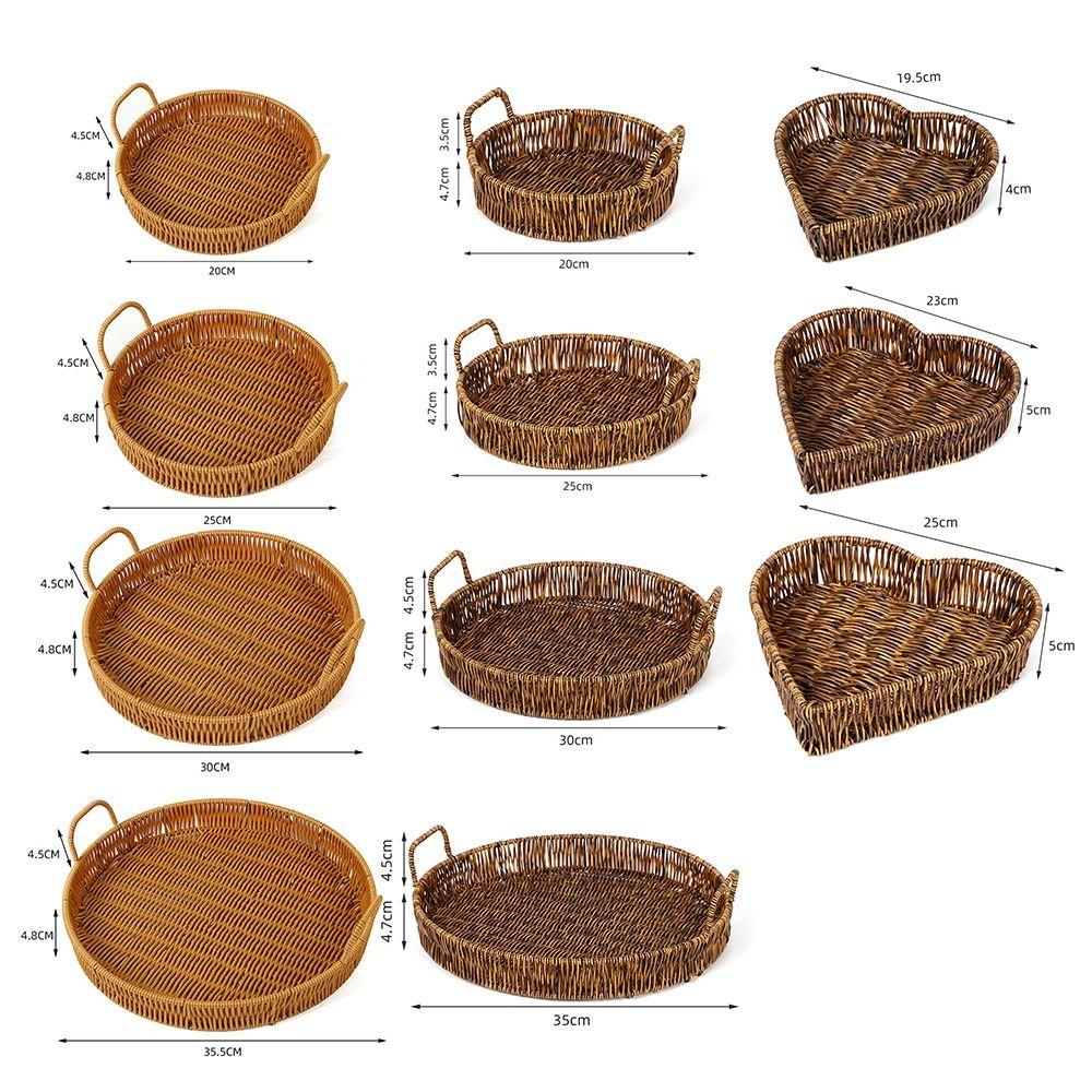 1Pcs Round Shape Storage Tray Breakfast Bread Food Plastic Rattan Threads Basket