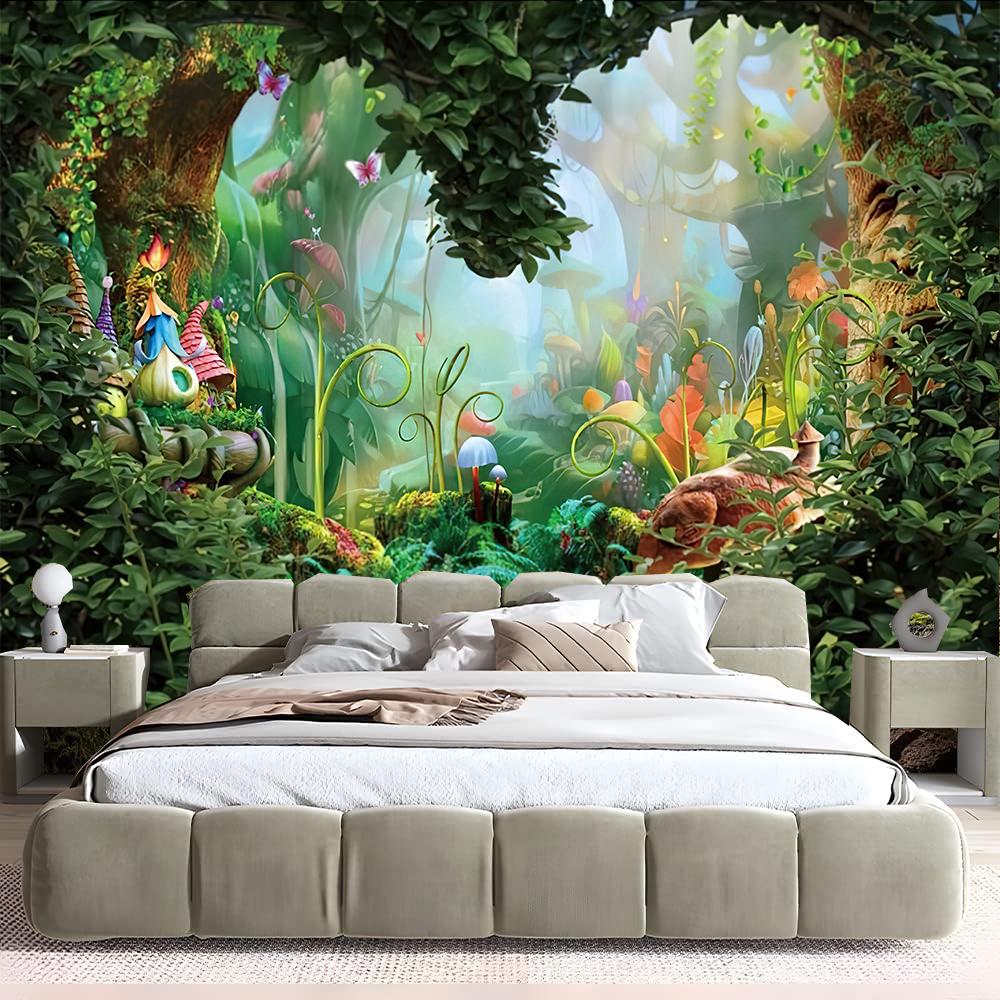 Märchenwald Wandteppich Wandbehang Fantasy Magischer Garten Pilz Ästhetik Kinder Baby Schlafzimmer Wohnzimmer Studentenwohnheim Party Deko
