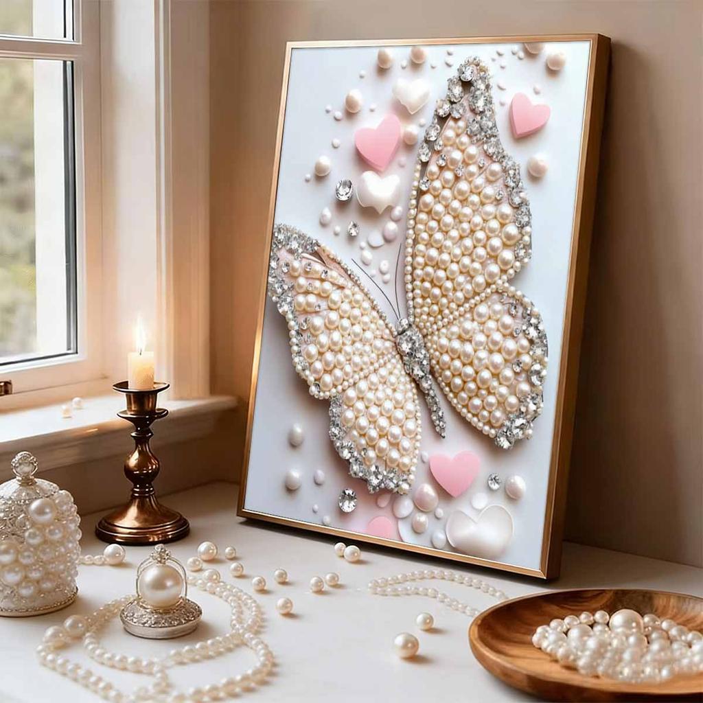 DIY Pearl Painting Set Butterfly Pattern Home Decoration Handmade Sticky Diamond Creative Canvas Pearl Art Painting Crafts Perfect Gift